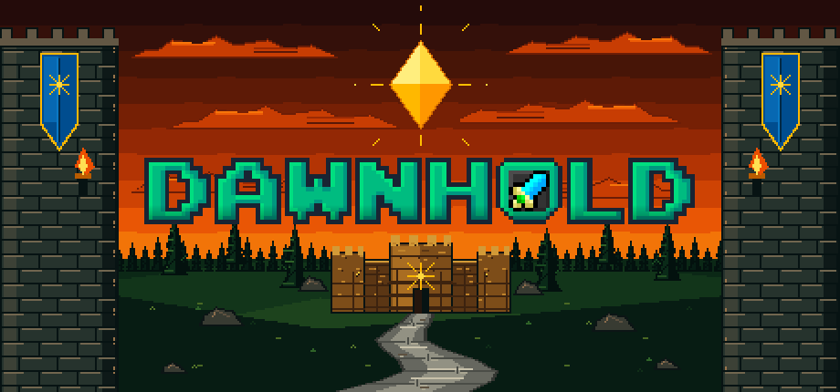 Dawnhold header capsule art with logo over gameplay background.